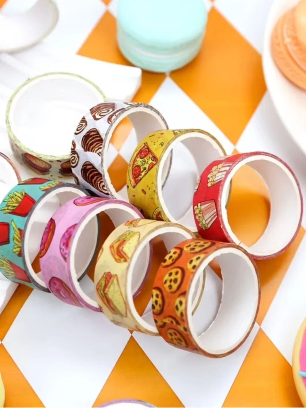 12 Rolls Cute Food Themed Washi Tape Set, Cartoon Yummy Dessert Decorative Tape